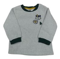 Svetlošedá -smaragdová melírovaná fleecová mikina s nášivkami Ergee