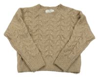 Svetlohnedý melírovaný vzorovaný vlnený oversize sveter s perlami H&M