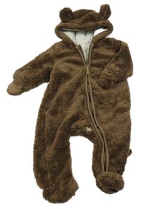 Hnedá chlpatá podšitá kombinéza s kapucňou s uškami H&M