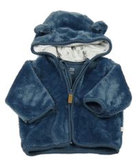 Tmavomodrá plyšová bunda s kapucňou s uškami F&F