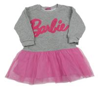 Šedo-růžové melírované teplákovo/tylové šaty s logem Barbie
