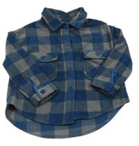 Tmavopetrolejovo-sivá kockovaná fleecová košeľová bunda