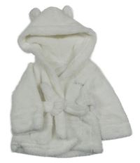 Bílý plyšový župan s kapucí s oušky