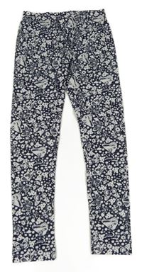 Tmavomodro-biele legíny s kvietkami a motýlikmi Kids