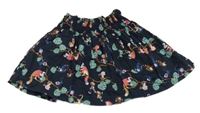Tmavomodrá plátenná sukňa s opičkami a větvičkami H&M