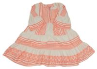 Bielo-neónově korálové vzorované šaty JETTE