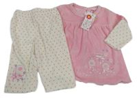 Nové - světlerůžovo-bílá sametová tunika s myškou a kytičkami  a puntíky + tepláky Cutey Couture