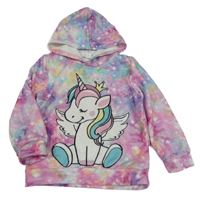 Farebná batikovaná mikina s jednorožcom a kapucňou SHEIN