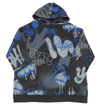 Čierno-sivá mikina s graffiti nápisy a vreckom a kapucňou H&M