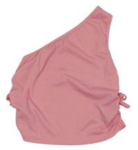 Ružový rebrovaný asymetrický crop top s nařasením a mašľami