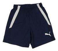 Tmavomodro-biele funkčné športové kraťasy s logom PUMA