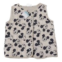 Nové - smetanová prošívaná šusťáková zateplená vesta s Mickey Disney