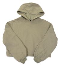 Khaki oversize crop mikina s kapucňou New Look