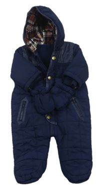 Tmavomodrá šušťáková zimná kombinéza s kapucí - rukavice Matalan