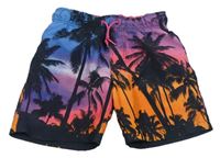 Fialovo-modro-oranžové plážové kraťasy s palmami zn. Primark