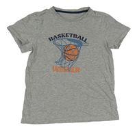 Šedé melírované tričko s basketbalovým míčem