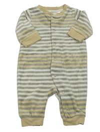 Šedo-bílo-béžový pruhovaný sametový overal H&M