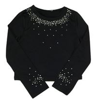 Čierne športové crop tričko s kamienkami zn. River Island