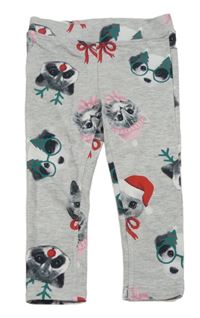 Šedé melírované teplé legíny s kočkami a psy H&M