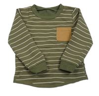 Khaki-bílé pruhované mikinotriko s vreckom