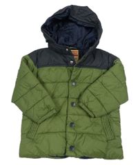 Khaki-antracitová šusťáková zateplená bunda s kapucí Next