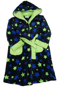 Tmavomodrý chlupatý župan s hvězdami a kapucí