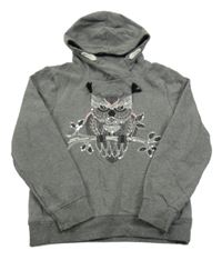 Tmavosivá melírovaná mikina so sovou s flitrami a kapucňou Yigga