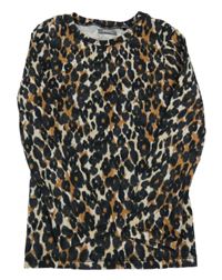 Béžovo-černo-hnědé žebrované triko s leopardím vzorem Next