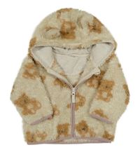 Béžová chlupatá propínací mikina s medvědy a kapucí Next