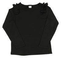 Černé žebrované triko s volánky