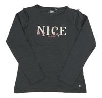 Tmavosivé tričko s nápisom a volánikmi Yigga