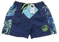 Nové - Tmavomodro-vzorované plážové kraťasy Dunnes