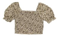 Béžové žabičkové crop tričko s leopardím vzorom
