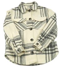 Světlebéžovo-sivá kockovaná vlnená košeľová bunda Nutmeg