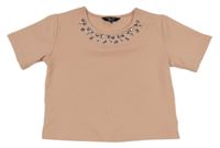 Ružová vzorovaná crop blúzka s kamienkami New Look