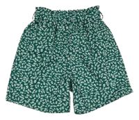 Tmavozelené kvetované ľahké kraťasy