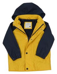Hořčicovo-tmavomodrá nepromokavá lehce zateplená bunda s kapucí Primark
