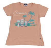 Ružové tričko s bubny a palmami