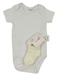 2set - Bílé žebrované body + smetanové ponožky