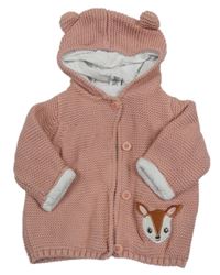 Růžový podšitý propínací svetr se srnkou a kapucí Dopodopo
