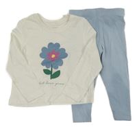 2set - Biele tričko s kvetinovou + svetlomodré legíny Primark