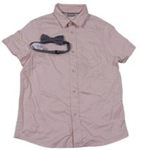 2set - Růžová košile + tmavošedý motýlek Vertbaudet