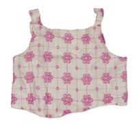 Biely kockovaný crop top s madeirou Little Kids