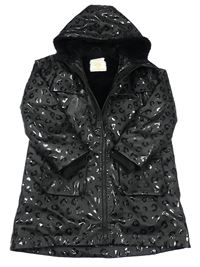 Černá vzorovaná nepromokavá zateplená parka s kapucí Matalan