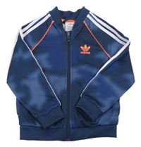 Tmavomodrá batikovaná sportovní propínací mikina s logem Adidas