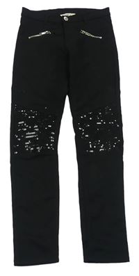 Čierne plátenné skinny nohavice s flitrami H&M