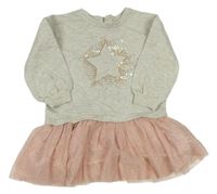 Sivo-ružové teplákové/tylové šaty s hviezdou Matalan