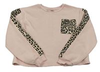 Svetloružová crop mikina s leopardím pruhom a vreckom Lipsy London