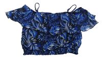 Tmavomodro-čierny crop top s listami Page one young