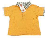 Oranžové polo tričko s kostkovaným límečkem 